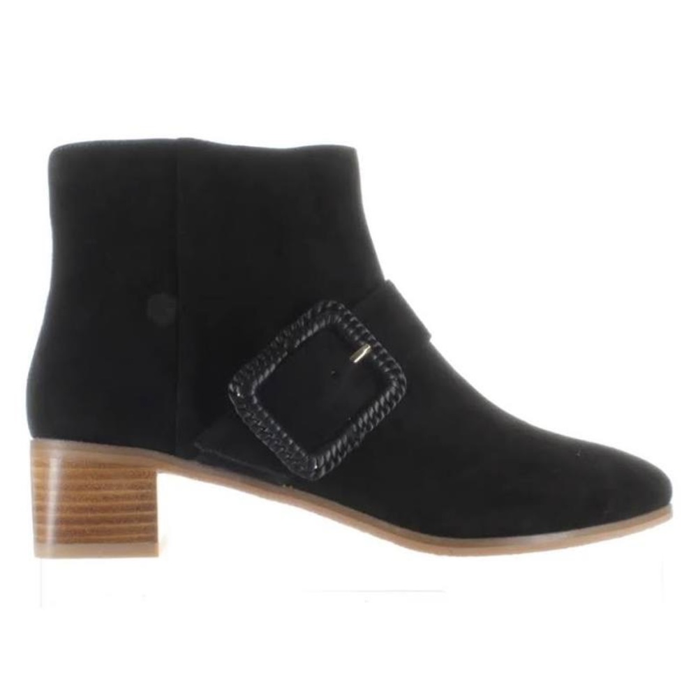 JACK ROGERS Izzie Ankle Boots Black Faux Suede Block Heel Buckle Zipper Size 7